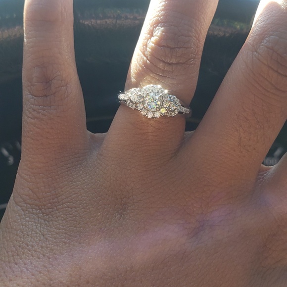 1/2 CT. T.W. Diamond Three Stone Frame Ring in 14K White Gold Sz 7 - Picture 2 of 15